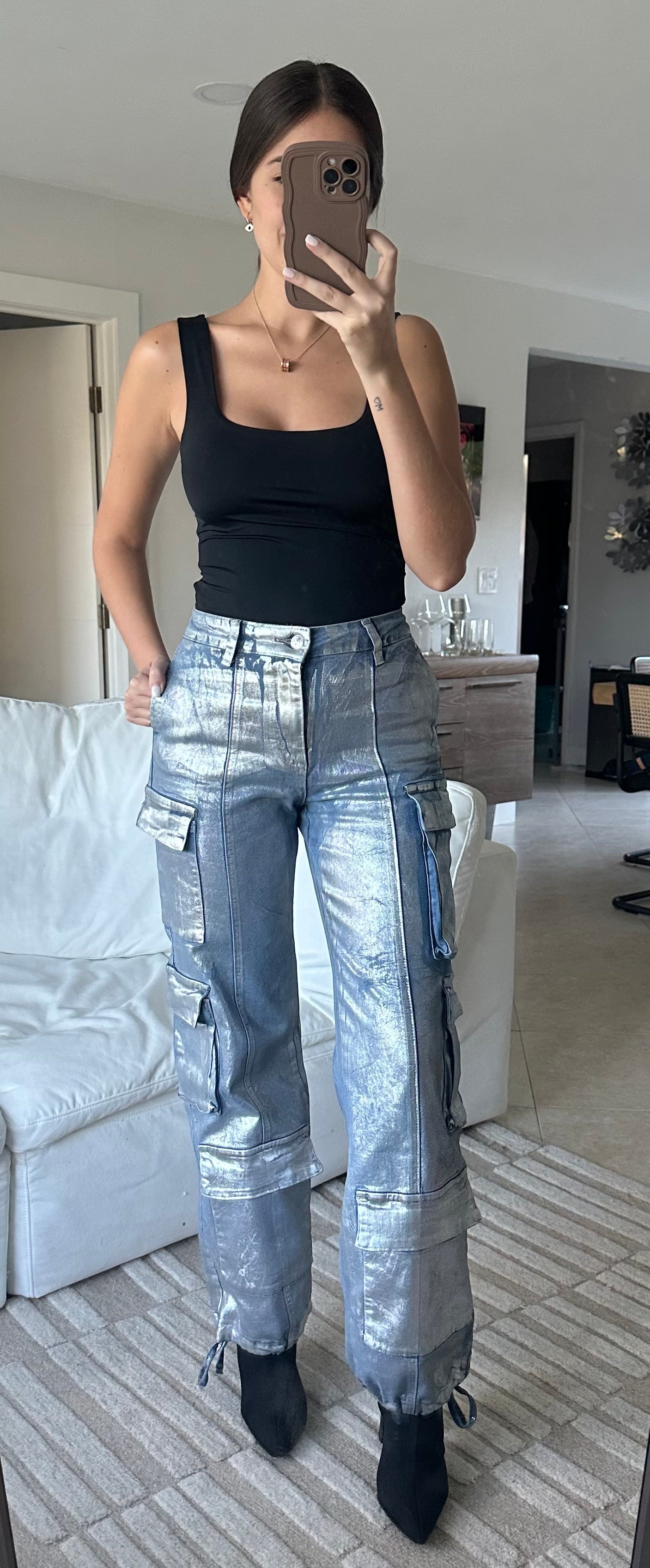 Metallic Cargo Pants