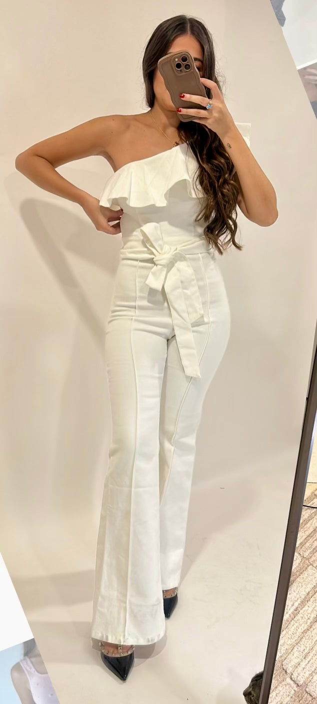 WHITE DENIM JUMPSUIT